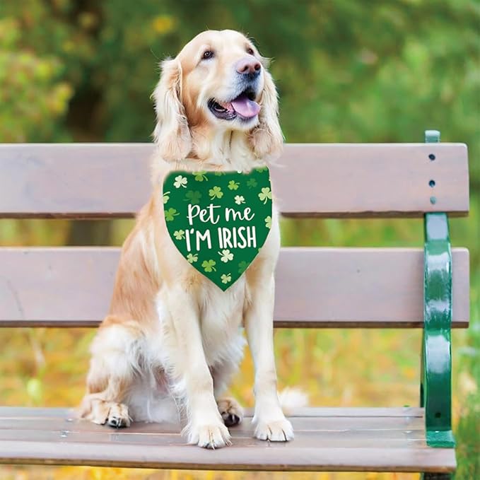 St Patricks Day Dog Bandanas - Lucky Shamrock Puppy Scarf - 2 Pcs Adjustable Triangle Double Layer Reversible Pet Bandanas for Small Medium Large Dogs