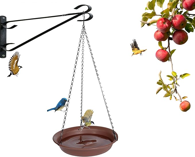 Hanging Bird Bath for Outside, VUWEZ Hanging Birdbath & Bird Feeder for Outdoors, Birds Water Wild Feeders Tray Bowl Accessories for Outdoor, Small Large Birdbaths Bowls for Garden Balcony Decoration