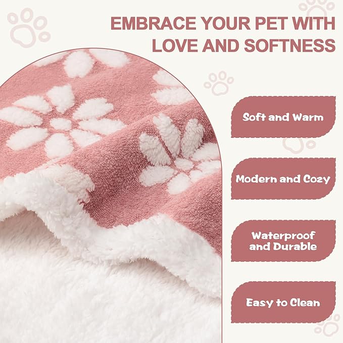 Waterproof Blanket for Dog Cat or Adult, Cute 3D Textured Flower Dog Blanket for Bed Couch Sofa, Soft Liquid Pee Proof Pet Furniture Protector, 50"x60", Pink