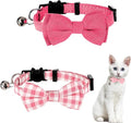 Sliverdew 2 Pcs Kitten Bow Tie Collar with Bell Cute Cat Collar for Girl Boy Cats Breakaway Cat Collars Adjustable Small Puppy Safety Collar Solid Color Plaid Pet Collar (Pink)