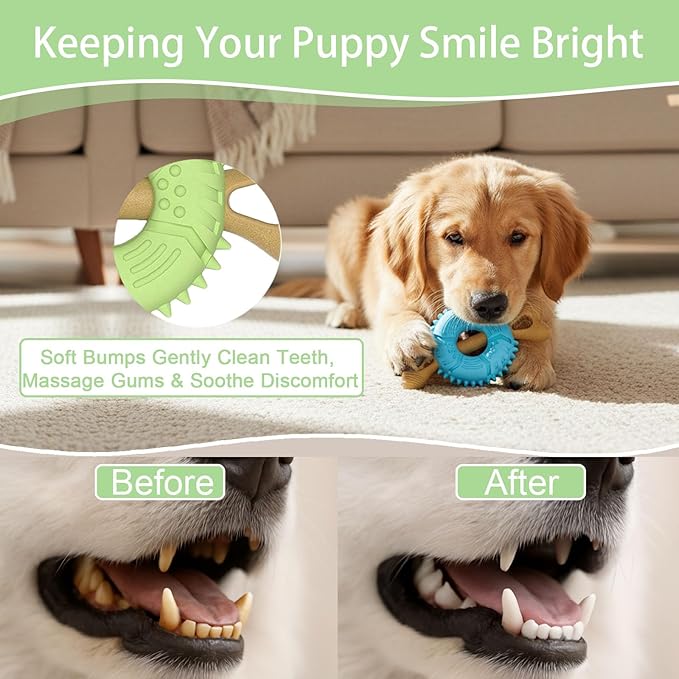 Dog Chew Toys, Indestructible Dog Toys for Aggressive Chewers - Small & Medium Breed, Durable Rubber Chew Bone Toy for Small Dogs, Tough Tire Dog Toy, Puppy toys for Teething, Anxiety & to Keep Busy