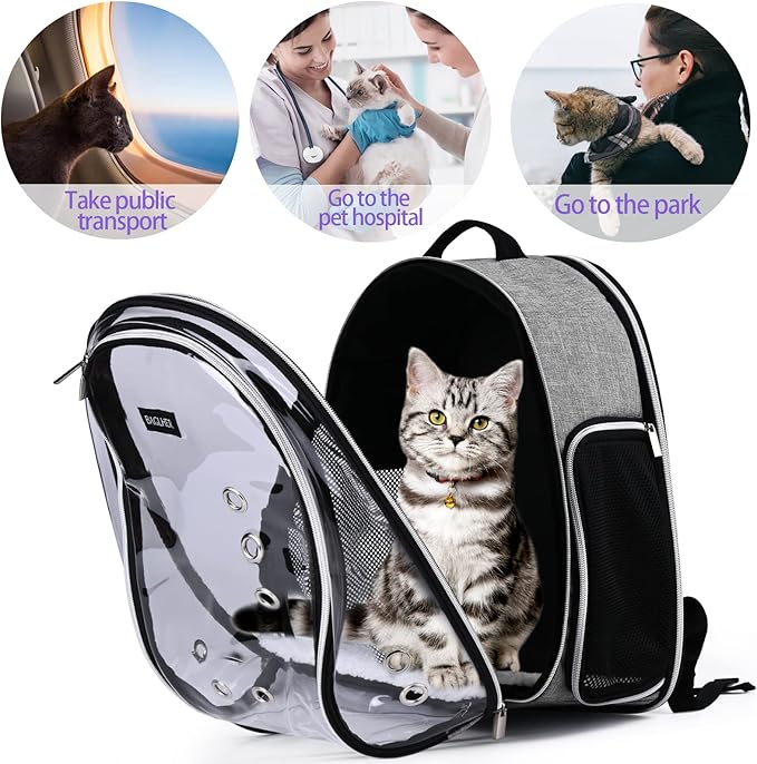 BAGLHER Cat Carrier Backpack Bubble - Fit Up to 18 Lbs - Airline-Approved Dog Backpack Carrier for Small Pets Puppies Dogs Bunny, Space Capsule Dog Carrier Backpack for Travel Outdoor Hiking, Grey