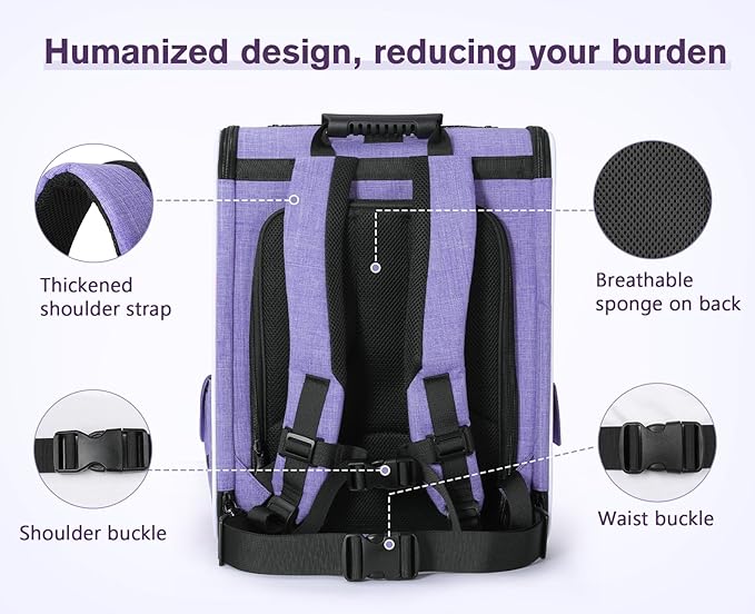 Pecute Cat Backpack Carrier Expandable, Pet Backpack for Cats & Small Dogs Up to 11lbs, with 4-Side Breathable Mesh, Multi-Entry & Lockable Zippers for Travel, Hiking, Camping - Hands Free, Purple