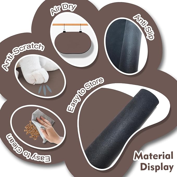 Cat Food Mat 24''x16'', Absorbent Cat Mats for Food and Water, Non-Slip Rubber Mat for Cats Bowls, Easy Store Pet Food Placemat, Mats for Under Cats Food Bowls, Fit with Kitchen, Living Room, Brown