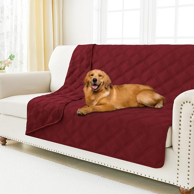 Smiry Waterproof Dog Bed Cover Blanket 52x82, Soft Reversible Pet Blanket, Washable Leakproof Cats Dogs Couch Cover for Sofa, Couch, Furniture, Wine Red/Wine Red