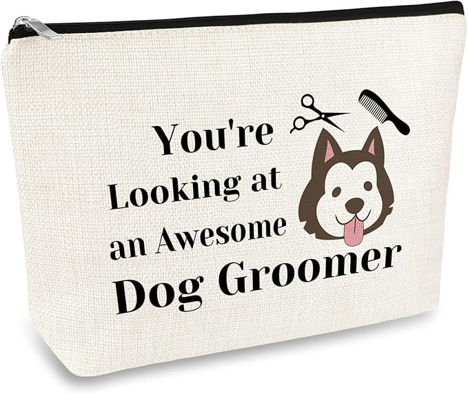 Dog Groomer Gift for Women Makeup Bag Pet Grooming Present Cosmetic Bag Dogs Groomer Thank You Gift Dog Stylist Hairdresser Salon Gifts Christmas Thanksgiving Day Birthday Gifts for Dogs Hairdresser