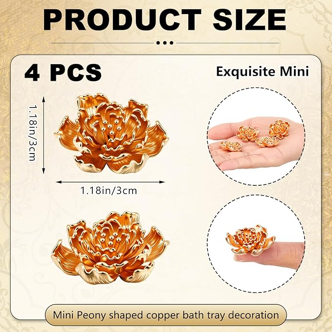 4 Pcs Mini Peony Shape Copper Bath Disk Ornaments Brass Bird Bath Purification Disks Birdbath Cleaner Single 0.6 oz Weight Universal Fit for Outdoor Birdbaths, Bowl