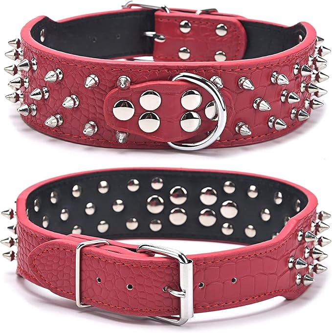 Serijoars Spiked Studded Dog Collar, PU Leather Dog Collar, Adjustable Pet Collars for Medium or Large Breed Pet (XL, Camouflage1)