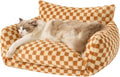 Hollypet Cat Bed Fluffy Plush Mutifuctional Double-Layer Soft Pet Couch Orthopedic Sofa Nest Beds for Small Cats and Dogs, Brown and Light Yellow (25x20x13 inch)