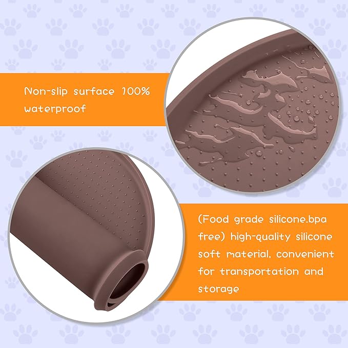 100% Waterproof 0.5" Raised Edge BPA Free Silicone Dog Food Mat, Pet Cat Feeding Mats Contain Spills Protects Floors, Placemats for Cats and Dogs Water Bowl Dishwasher. (Small, Brown)
