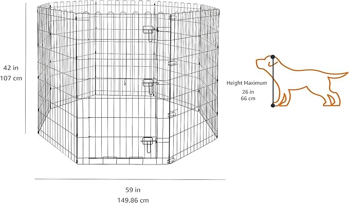 Amazon Basics Foldable Octagonal Metal Exercise Dog Playpen, Indoor/Outdoor, Single Door, 8 Panels, 24 x 42 Inches, Portable Pet Fence, Large, Black