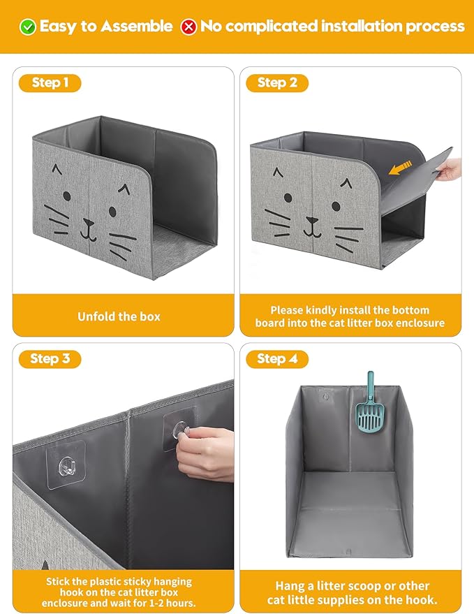 Waterproof Cat Litter Box Enclosure Splash Guard with Removable Mat, Cat Box Enclosure with 2 Hooks for Scoop, Anti-Leakage, Dust Control, Easy to Clean-24.02 x 16.14 x 16.14 inches