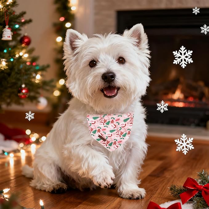 Christmas Dog Bandana–Christmas Red & Green Plaid Triangle Scarf for Small Medium Large Dogs, Soft Cotton Pet Bib for Winter & New Year, Adjustable Dog Kerchief