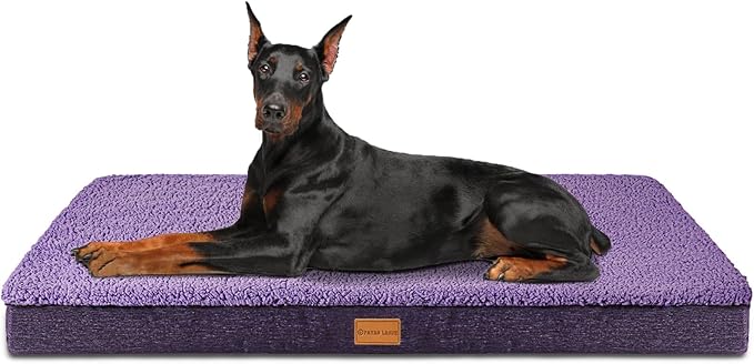 Patas Lague Orthopedic Jumbo Dog Bed for Large Sized Dog 56''X40'', Soft Waterproof Egg Crate Foam Large Pet Crate Beds Mat with Removable Washable Cover and Non-Slip Bottom, Purple