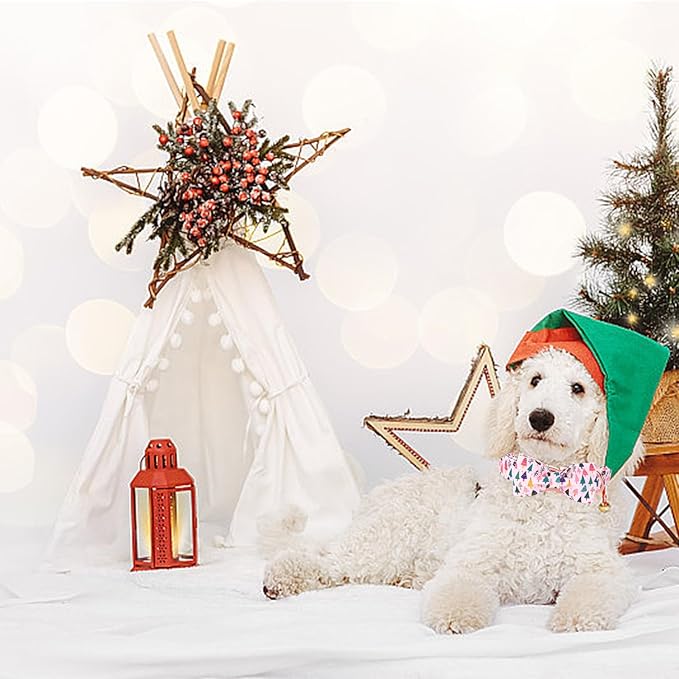 Christmas Dog Collar, Pink Christmas Tree Soft Comfortable Collars with Bow Adjustable Pet Collar with Premium Metal Buckle Dog Necklace for Medium Girl Dogs