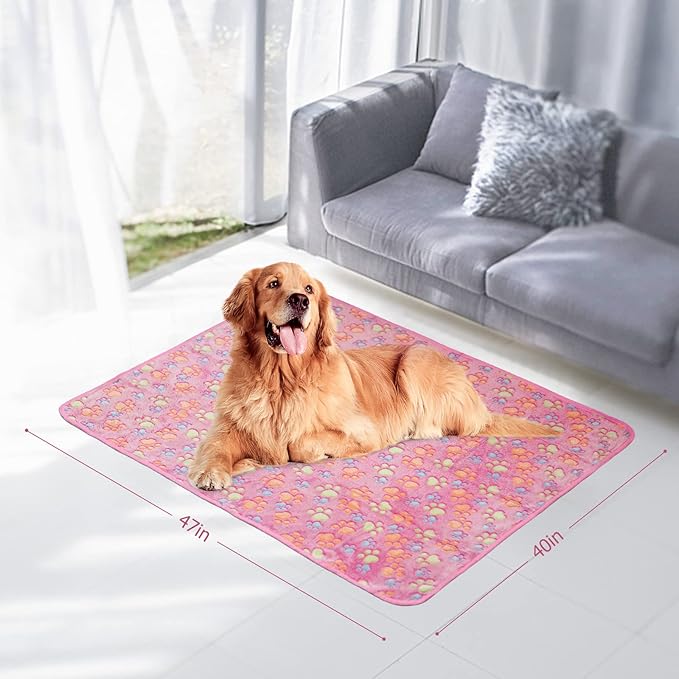 Comsmart Dog & Cat Blankets - Soft Warm Fleece Throw Pet Blanket for Small, Medium, Large Dogs, Puppies, Kittens, Guinea Pigs - Paw Print Design (Brown/Pink/White, 1 Pack 3, 40 * 47in)