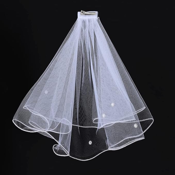 Gigicloud Dog Bride Costume Pet Wedding Veil with Clip Handmade Dog Hair Bow Veil Headwear Accessories Pet Wedding Outfit Dress for Birthday Valentine's Day Party Decoration