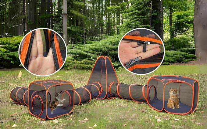 Portable Outdoor Cat Enclosure with Tunnels 6-in-1 Upgraded Reinforcement Pet Playpen Tent House Cage DIY in Multiple Ways for Inside/Outside Rabbits Ferrets Puppy and Small Animals