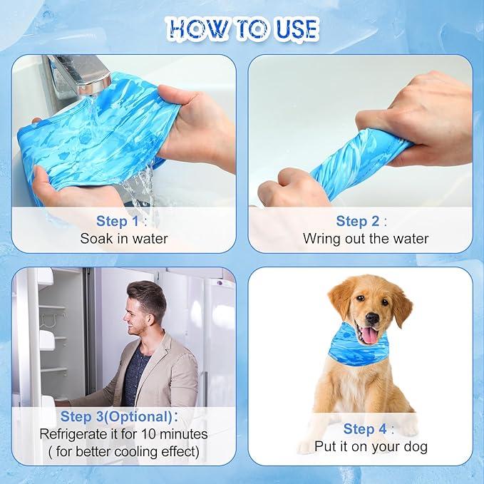 Talltalk 5 Pieces Dog Cooling Bandanas Neck Wraps Ice Scarf Pet Dog Cooling Collar Hunting Training Hiking Camping Accessories for Summer(XL)