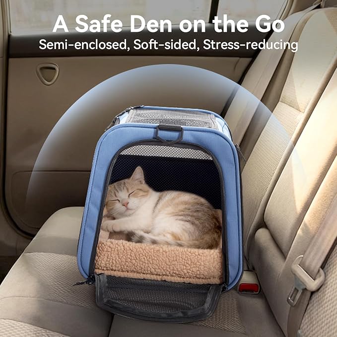 PETSFIT Soft-Sided Cat Carrier with Patented Safety Buckles, Lockable Zippers & Safety Tether,Escape-Resistant Travel Pet Carrier for Car Rides & Vet Visits, Airline Approved Under-Seat, Up to 12 lbs
