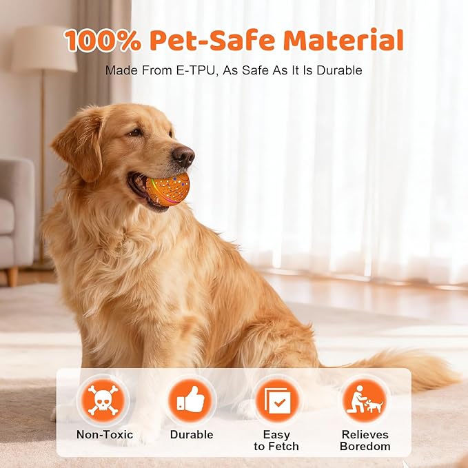 Interactive Dog Toys Ball - Smart Moving Bouncing Dog Ball with Colorful Lights, E-TPU Material, 3 Play Modes Automatic Rolling Balls Toy for Small Medium Dogs Keep Them Busy(Orange)