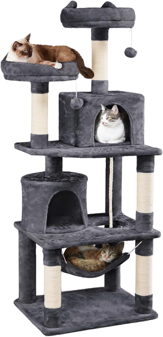 Yaheetech 62.5inches Cat Tree Cat Tower Cat Condo with Platform & Hammock, Scratching Posts for Kittens Pet Play House with Plush Perch for Indoor Activity Relaxing, Dark Gray
