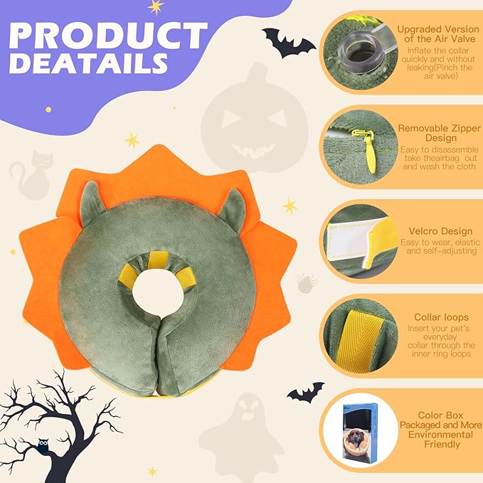 IEUUMLER Inflatable Recovery Dog Collar, Protective Donut Cone, Adjustable Soft Collar for Dog and Cat After Surgery Prevent from Biting & Scratching EU002 - Green Demon M