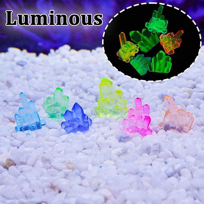 MIUPOO Glow Crystal,Betta Stones,Glow in The Dark Crystal,Bonsai Decor,Chips Stone Small Decorative,Fish Tank Decor,6 Colors,12 Pieces.