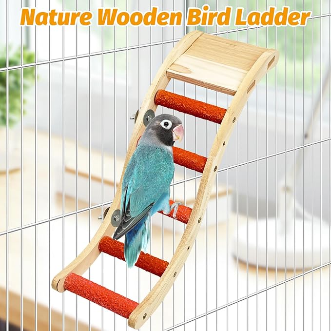 Hamiledyi Nature Wooden Bird Ladder Pet Parrots Climb Bridge Exercise Stands for Parakeet Climbing Chewing Bridge Bird Cage Accessories for Cockatiel Parakeet Lovebirds Budgie (Orange)