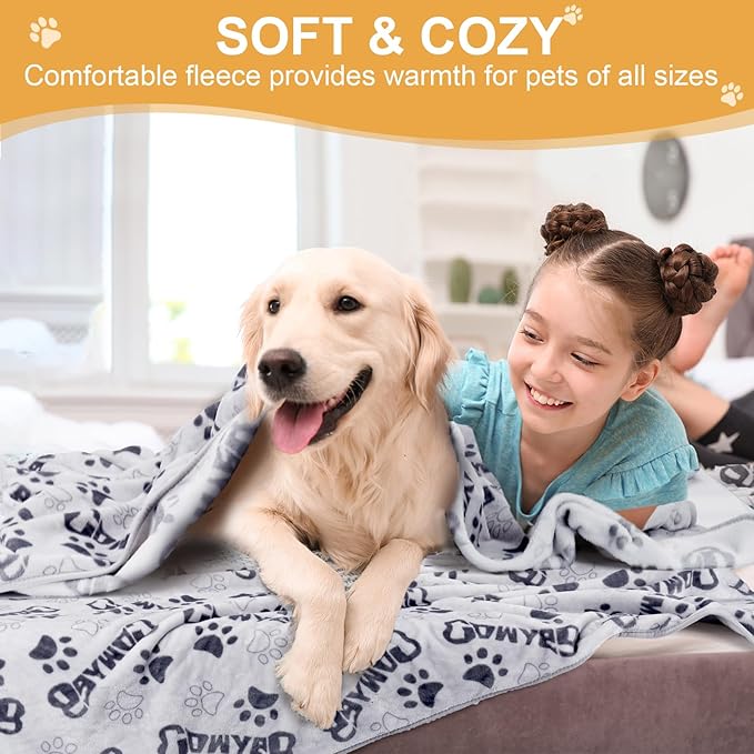 Soft Dog Blankets for Large Dogs & Cat Flannel Blanket Washable, 1 Pack 3 Premium Pet Mat Throw Cover for Kennel Crate Bed, Cute Paw Pattern,Gifts Puppy Essentials,41x31 inch,Grey