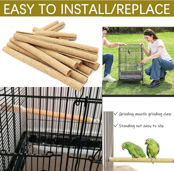 20-Pack Sanded Perch Covers for Parakeets - Bird Perchs Covers 7.5" L x 3/8" D Bird perches for Parakeets, Lovebirds, Parrotlets, Canaries and Other Small Birds (20pcs Small 7.5" L x 3/8" D)