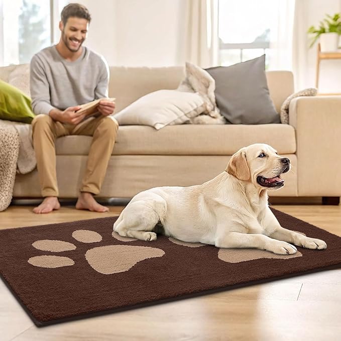Buganda Dog Door Mat for Muddy Paws, Absorbent Dirt Trapper Washable Indoor Doormats, Non Slip Low-Profile Mud Mat for Dogs, Front Entrance Doormat for Inside Floor (70x47 Inches, Brown)