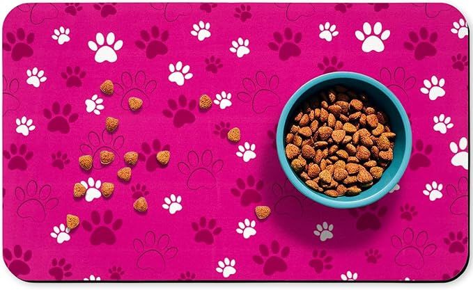 Dog Food Mat, Absorbent Water Bowl Mats Cat Pet Feeding Placemats Pink 12 * 20 inch