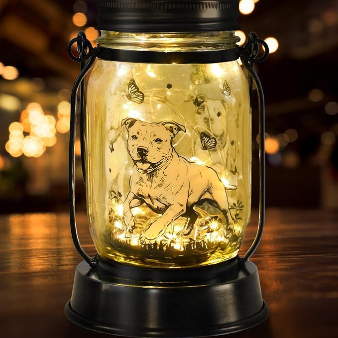 Pit Bull Gifts for Women/Men Pit Bull Solar Lanterns Mom Birthday Pibble Dog Lovers Lantern Pet loss Animal Bully Memorial Lights Solar Garden Decoration for Yard, Patio,Backyard,Porch Torches