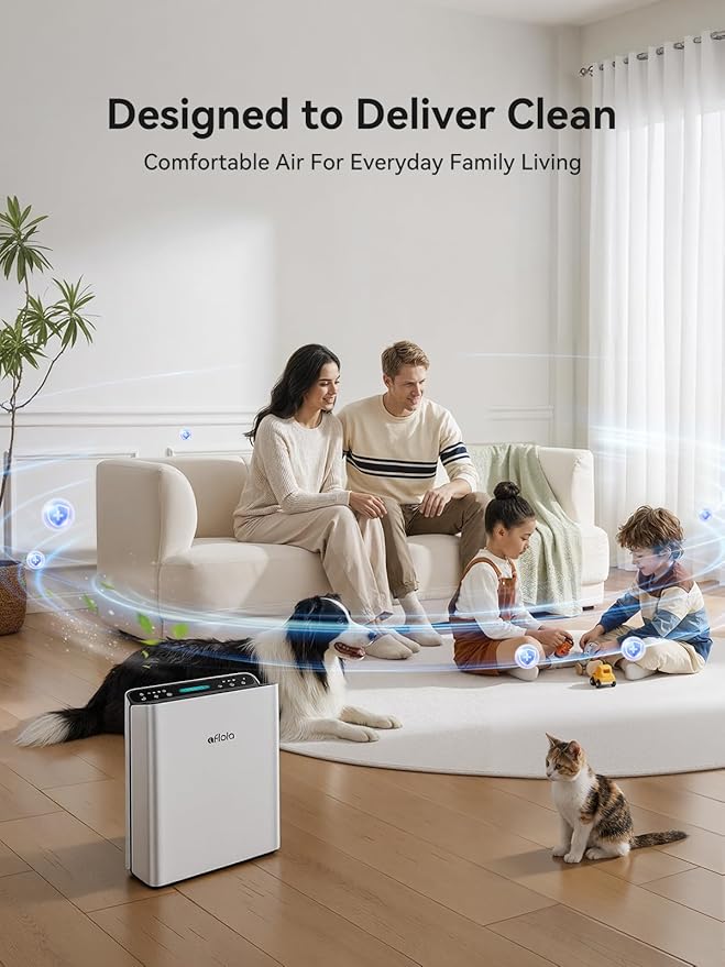 Afloia Air Purifier for Home Large Room Bedroom Up to 2000Ft² with PM2.5 Air Quality Monitor Smart Auto Mode, Washable Pre Filter Cleaner for Pet, Europa 2.0