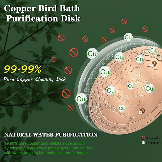 TIANCENTRAL H Bird Bath Copper Disk 2PCS-99.99% Pure Copper Cleaning Disk with Triple-Point Support 1mm Reinforced Water Purification Disk for Bird Baths,4 Inch