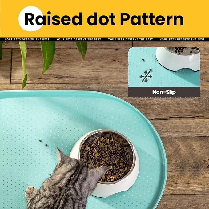 Dog Food Mat,Raised Edges Pet Food Mats for Spill Containment,BPA-Free Silicone Cat Dog Feeding Mat for Floor Waterproof,Rubber Pet Placemats for Food and Water Bowls 1/2 Inch