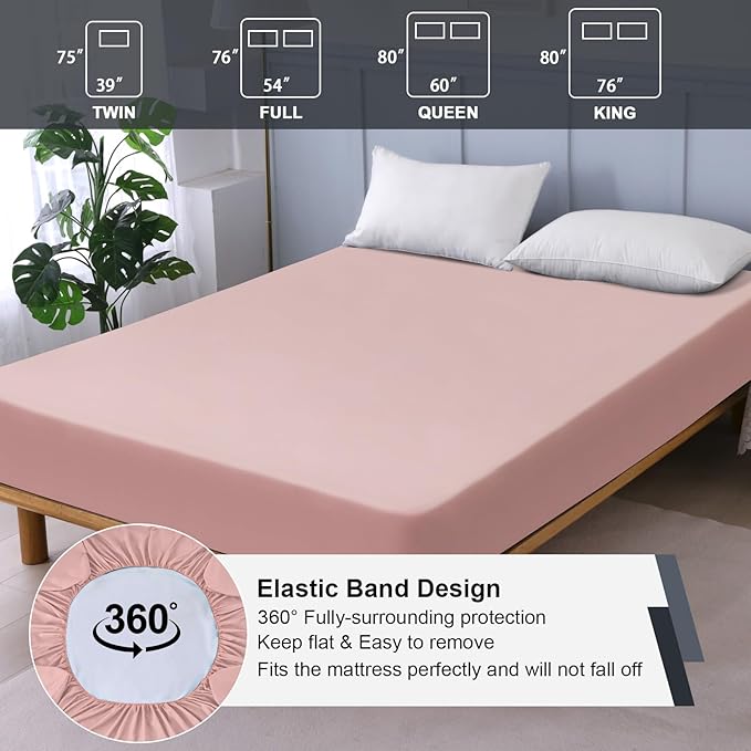Waterproof Mattress Protector King, Fitted Sheet Style Breathable Mattress Cover with Deep Pocket Fits Up to 18'', Noiseless Bed Cover for Kids Adults Pets, Machine Washable (Pink, 76'' X 80'')
