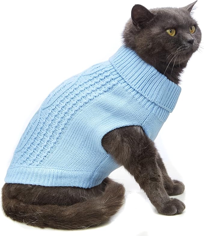 Stretchy Cat Sweater - 17 Colors & 6 Sizes | Snug Winter-Ready Knit for Boy/Girl Cats & Kittens(Blue, X-Small)
