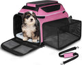 Petskd Top and Side Expandable Pet Carrier 18x11x11 Inches Delta United Airline Approved, Soft-Sided Carrier for Small Cats and Dogs with Locking Safety Zippers and Anti-Scratch Mesh(Pink)