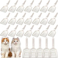 24 Pieces Litter Scoop Bulk for Cats Plastic Pet Kitty Litter Scooper Durable Deep Shovel for Pet Stores Veterinary Clinic, Long Handle White