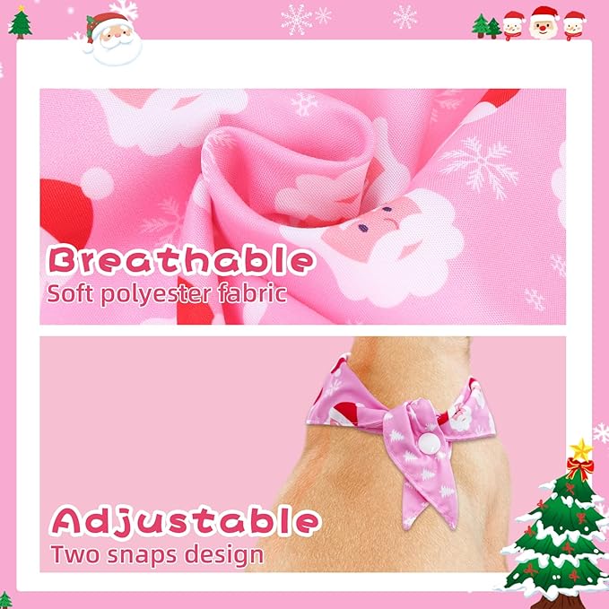 PAWCHIE Christmas Dog Bandanas 4 Pack,Reversible Dog Party Triangle Scarf Bibs,Pet Holiday Costume with Adjustable Snaps,Multiple Christmas-Themed Patterns for Medium Dogs Puppy,Cats Pets,Pink L