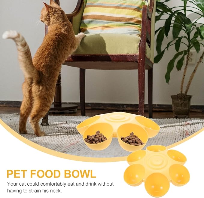 Multipurpose Pet Feeding Bowl 14X14X3.5 Inch Flower Shape Plastic Cat Dog Food Water Dish Multiple Cat Feeder for Easy Cleaning and Feeding