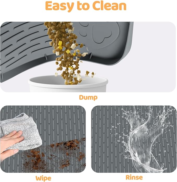 Cat Food Mat, 50" x 35" Extra Large Silicone Pet Feeding Mat with Raised Edge Pet Placemat for Food and Water Bowl Non-Slip, Easy to Clean, Floor Protection (Dark Grey)