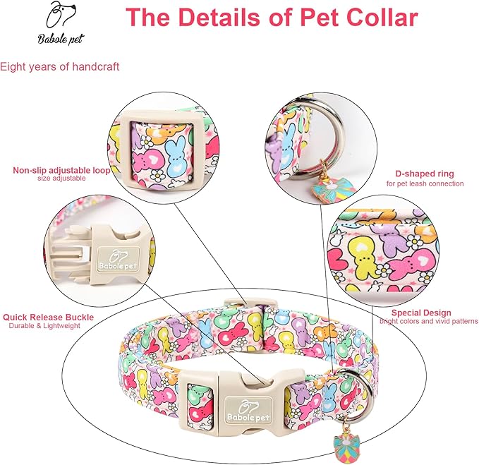 Easter Dog Collar for Medium Dogs - Colorful Bunny Print Easter Collar for Male Female Dogs, Lightweight Adjustable Spring Holiaday Dog Collars with Quick Release Buckle M