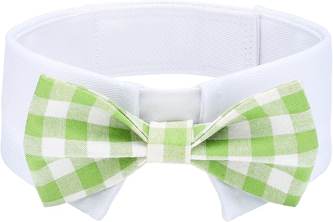 Segarty Dog Bow Tie, Adjustable Green Plaid Bowtie Collar for Neck Girth 10.2-12.6in, Medium Pet Tie Tuxedo Comfortable Cotton Boy Pet Grooming Accessory for Formal Wedding Holiday Birthday Party