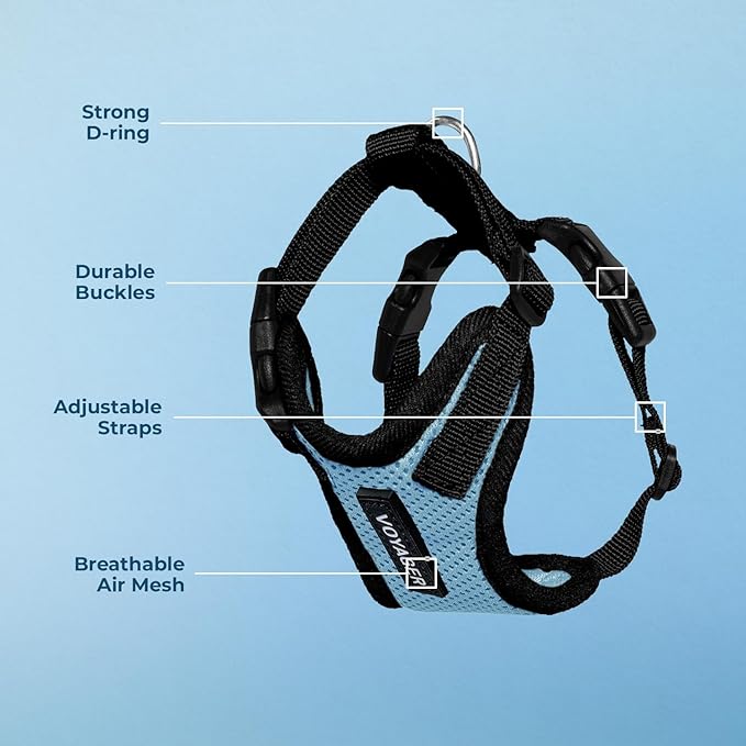 Voyager Step-in Pet Harness - All Weather Mesh, Adjustable Step in Harness for Cats and Dogs by Best Pet Supplies - Baby Blue/Black Trim, L
