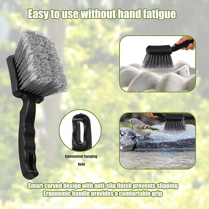 Bird Bath Brush, Black Animal Bath Cleaner with PVC Bristles and Ergonomic Plastic Handle Easy to Use Birdbath Accessories for Bird Feeder Outdoor Cleaning
