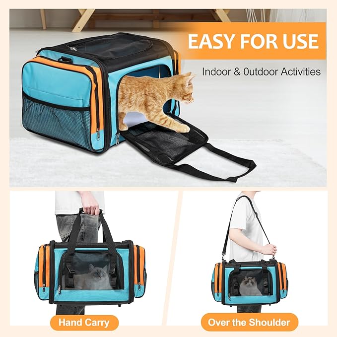 Discala Large Cat Carrier, Pet Carrier, Dog Carrier for Small Dogs, Cat Carrier Soft, Collapsible Large Pet Carrier for Traveling Indoor and Outdoor Uses - Blue 20"x13"x13"