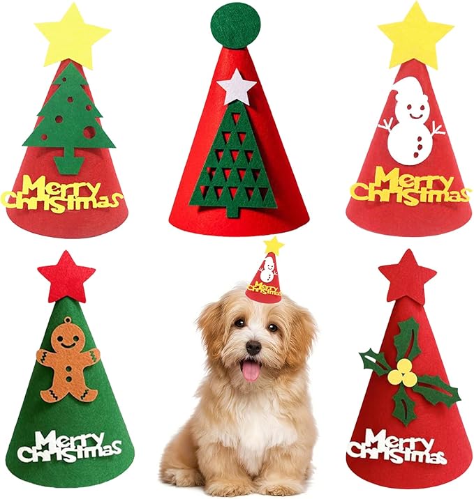 5 Pcs Christmas Dog Hats Cute Cats Party Hats Pet Set Dogs Santa Hats Puppies Kittens Grooming Accessories Costumes. (Small Christmas B)